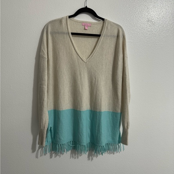 Lilly Pulitzer Sweaters - Lilly Pulitzer women’s 100% cashmere two tone frill hem sweater top size M/L